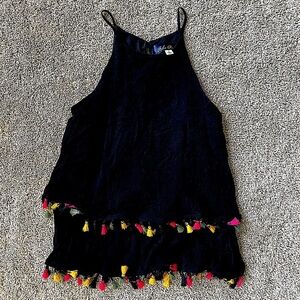 Women’s boho layered halter tank top with tassels size small